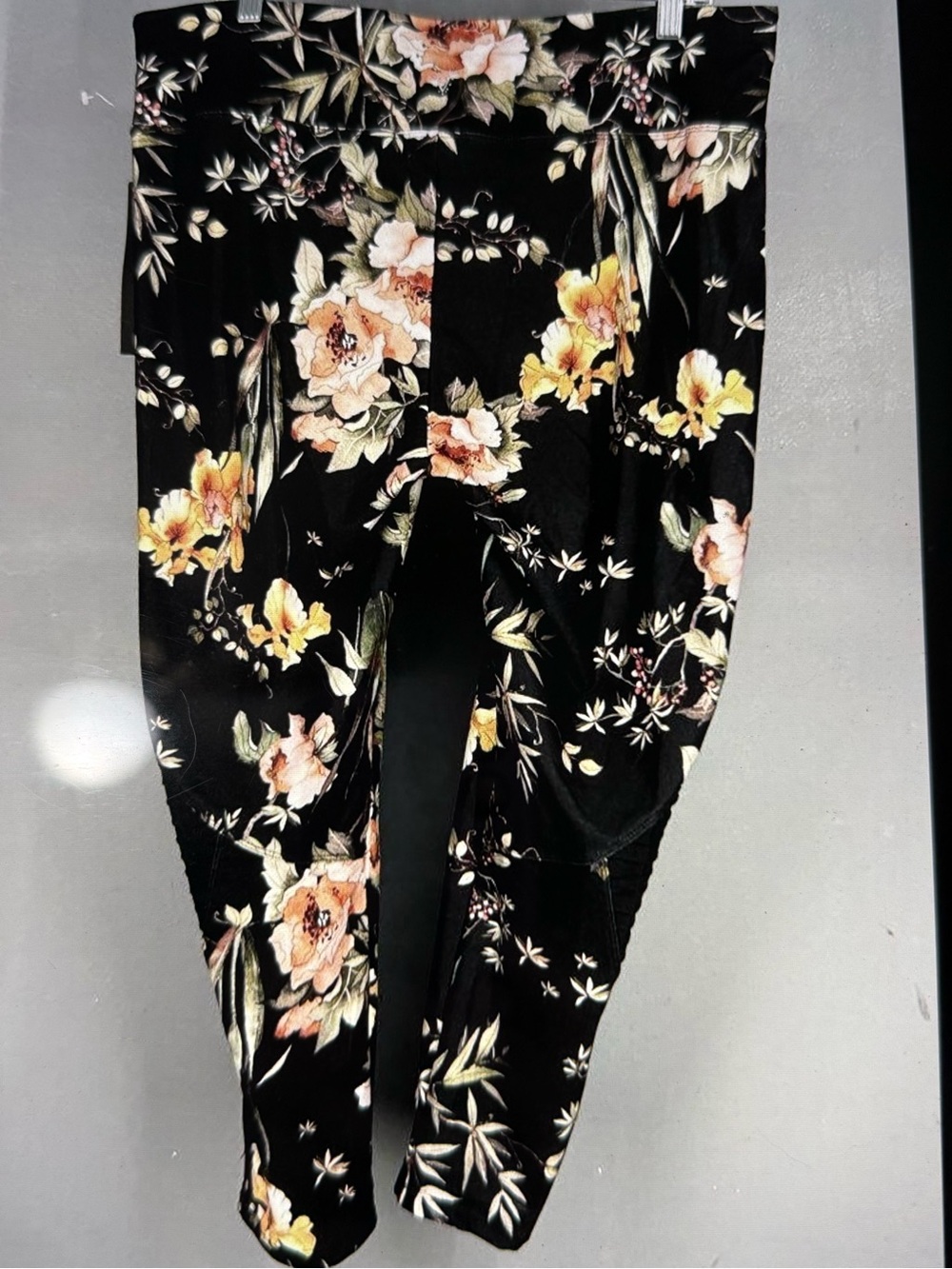 Betsey Johnson Black Floral Print Leggings with Yellow & Peach Blooms